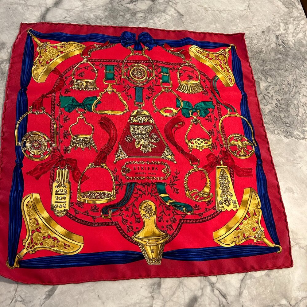 Hermes silk pocket square scarf, Etriers